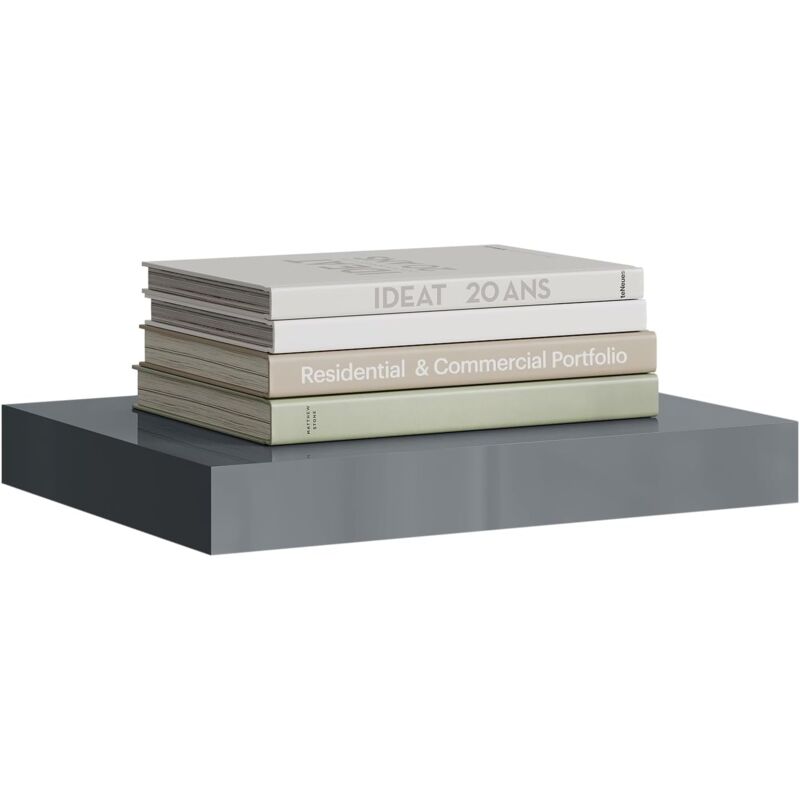 foto del prodotto mensola a muro con staffa metallica invisibile, grigio lucido 30x22.9x3.8 cm woltu
