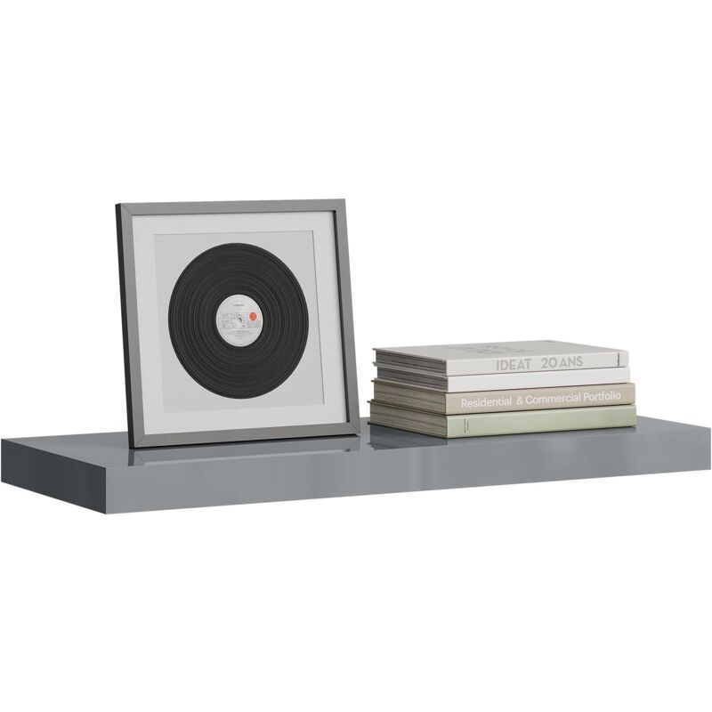 foto del prodotto mensola a muro con staffa metallica invisibile, grigio lucido 60x22.9x3.8 cm woltu