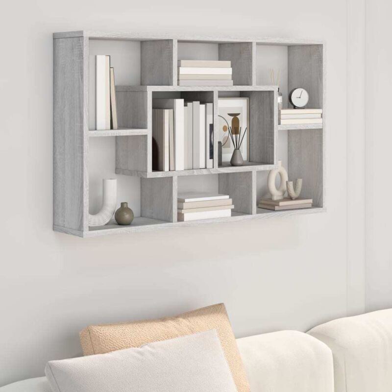 foto del prodotto mensola a muro elegante in legno con vari scomparti vari colori disponibili colore grigio
