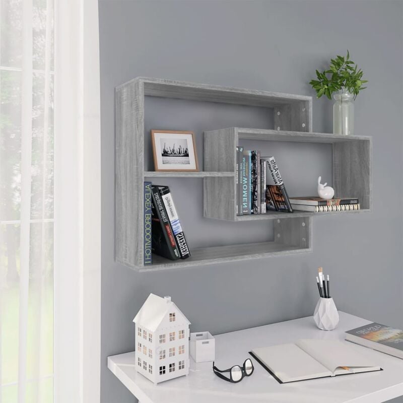 foto del prodotto mensola a muro grigio sonoma 104x20x58,5 cm legno multistrato cod mxl 33270
