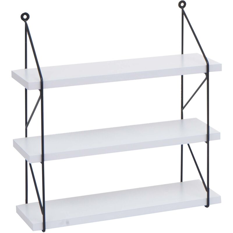 foto del prodotto mensola a muro mensola sospesa 3 livelli in metallo e legno bianco 40x40x13 cm 040008676