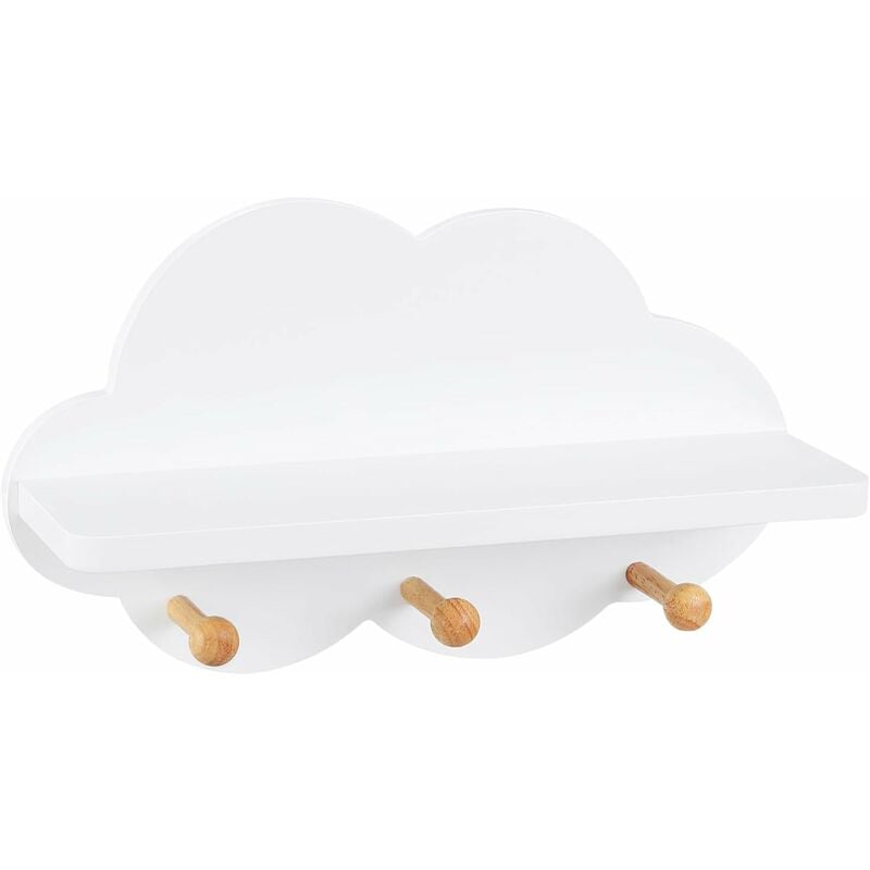 foto del prodotto mensola a nuvola. mensola per cameretta dei bambini con 3 ganci. scaffale da muro portaoggetti per bimbi. decorazione da parete in legno.