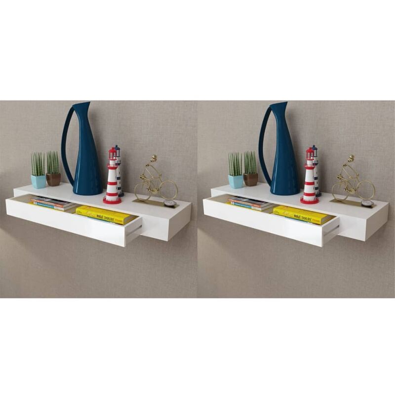 foto del prodotto mensola a parete con cassetti set 2 pz bianco con finitura opaca vari dimensioni dimensioni 80 x 25 x 8 cm