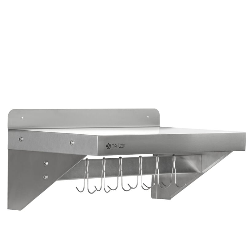 foto del prodotto mensola a parete in acciaio inox mahlzeit 60 x 30 cm, mensola pieghevole con pratica guida a gancio