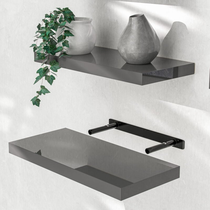 foto del prodotto mensola a parete mobile pensile libreria sospesa portaspezie da cucina mobiletto bagno 50cm grigio lucido