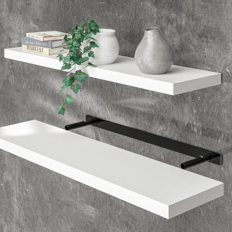 foto del prodotto mensola a parete mobile pensile libreria sospesa portaspezie da cucina mobiletto bagno 90cm bianco