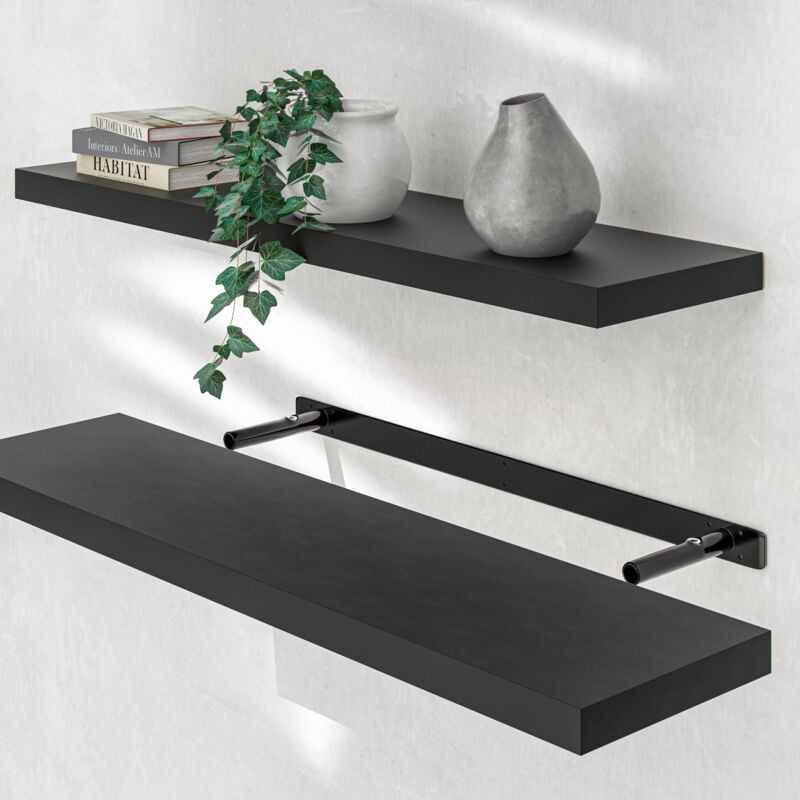 foto del prodotto mensola a parete mobile pensile libreria sospesa portaspezie da cucina mobiletto bagno 90cm nero