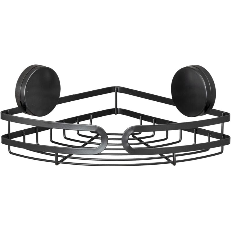 foto del prodotto mensola ad angolo per il bagno pavia, colore nero, con fissaggi static loc plus. dimensioni l x a x p 27 x 9,8 x 20 cm. in acciaio verniciato nero