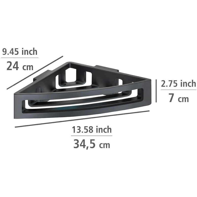 foto del prodotto mensola angolare da doccia a muro bralia, cestino angolare da doccia con fissaggio power loc senza foratura, plastica, 34,5x8,5x19,5 cm, nero wenko