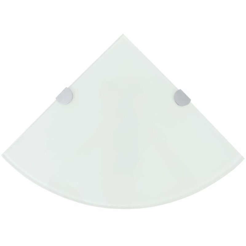 foto del prodotto mensola angolare di design con supporti cromati in vetro bianco 35 x 35 cm