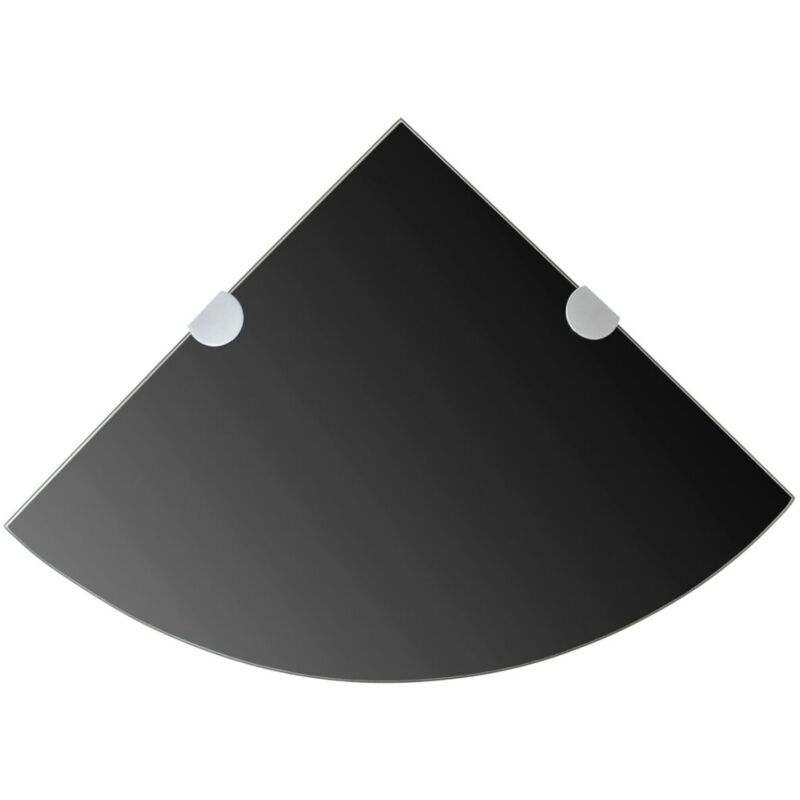 foto del prodotto mensola angolare di design con supporti cromati vetro nero 35 x 35 cm 2702221 2