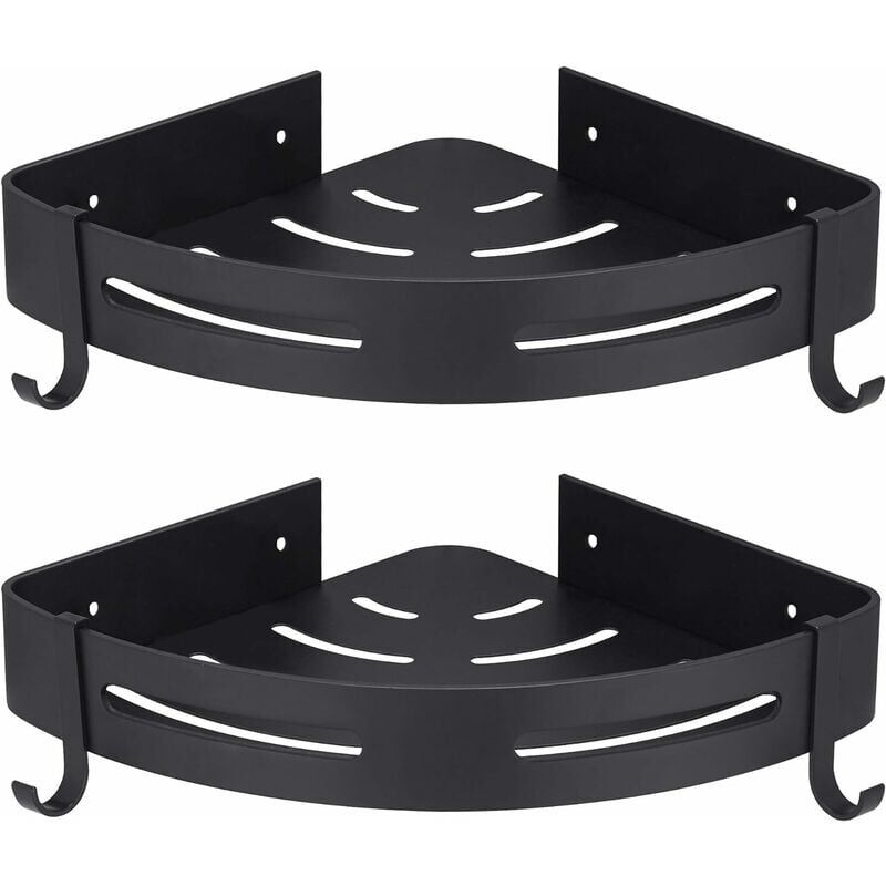 foto del prodotto mensola angolare per doccia nera senza foratura, portaoggetti per doccia, accessorio per il bagno, porta sapone per doccia, set di 2 in alluminio