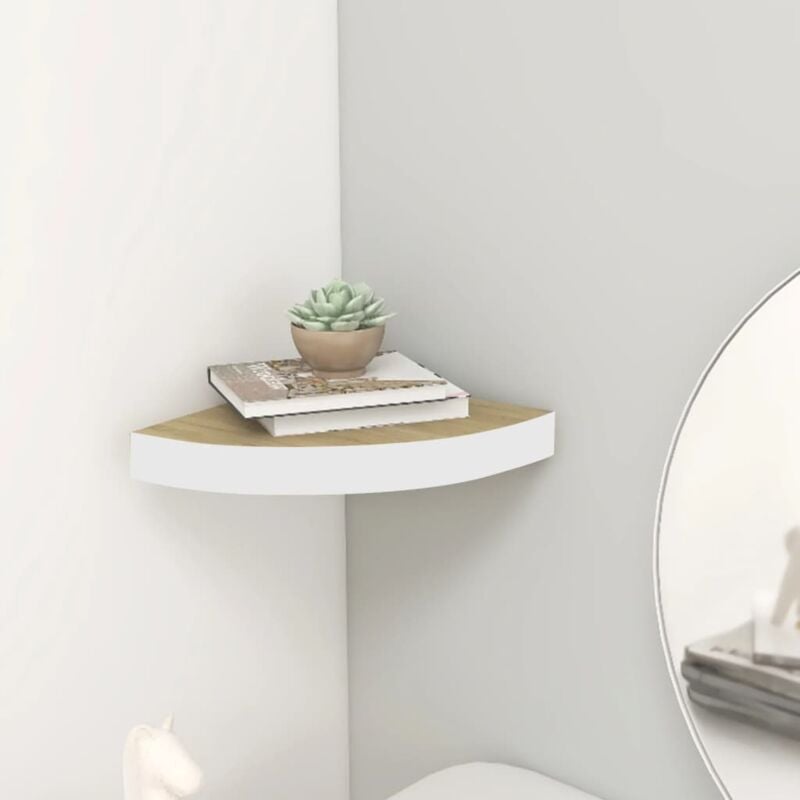 foto del prodotto mensola angolare rovere e bianco 25x25x3,8 cm in mdf