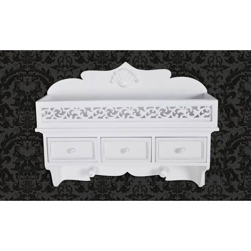 foto del prodotto mensola appendiabiti in legno a muro 3 cassetti stile classico elegante bianca