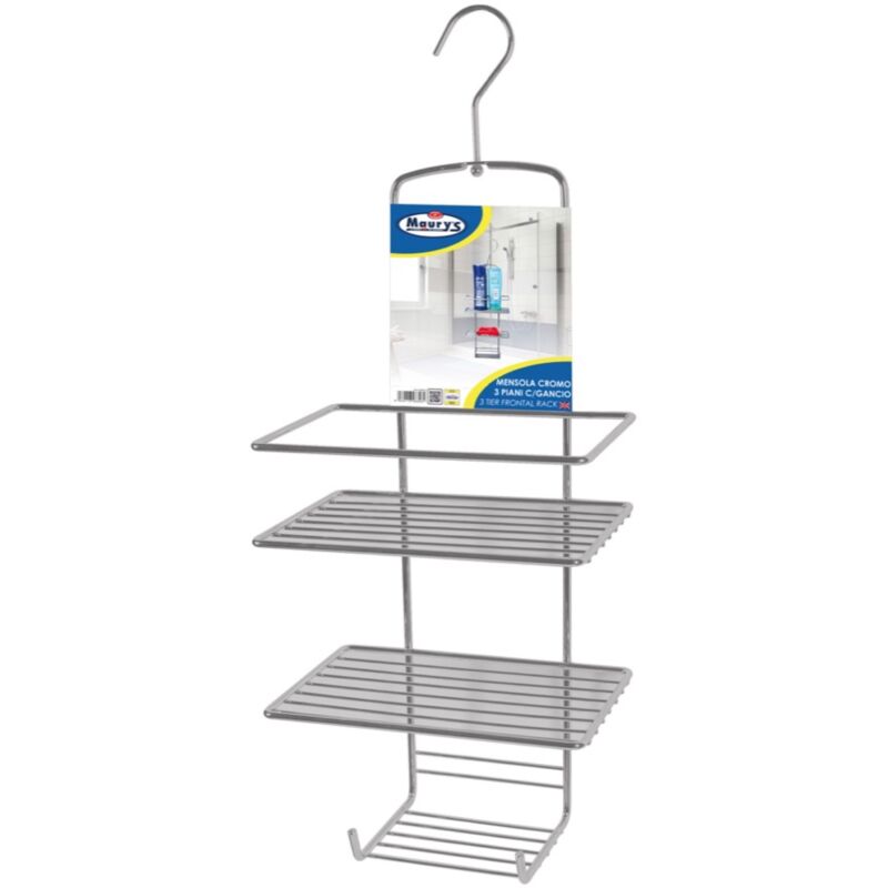 foto del prodotto mensola bagno con gancio 3 piani cromo maury s