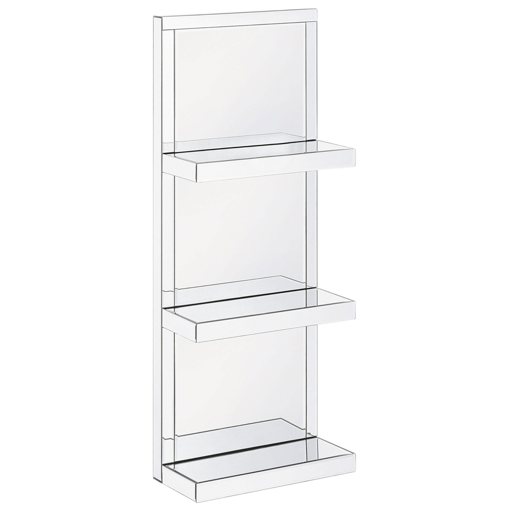 foto del prodotto mensola bagno effetto specchio argento 3 gomme vetro temperato glam decorativo