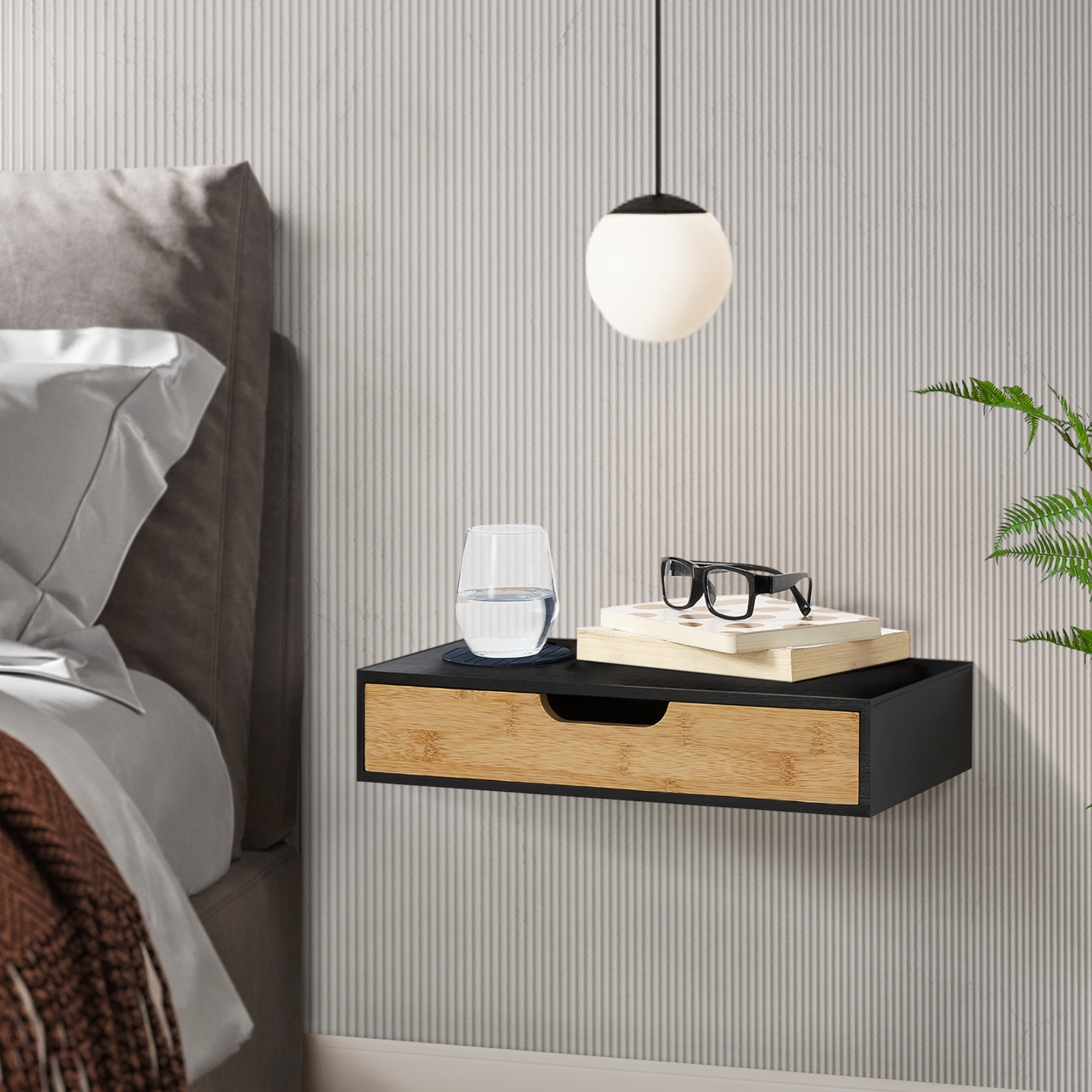 foto del prodotto mensola bokn con cassetto integrato 40 x 24 x 8 cm bamb nero en.casa 