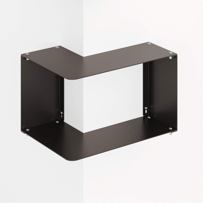 foto del prodotto mensola componibile da muro ad angolo e spigolo, made in italy scaffale a parete di metallo per cucina, camera da letto, soggiorno. colore nero.