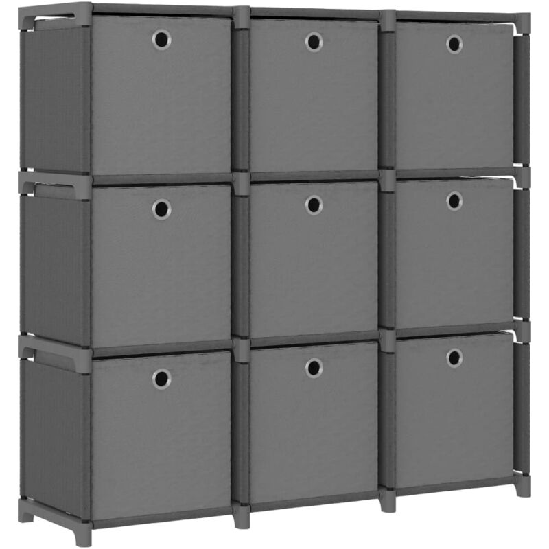 foto del prodotto mensola con vani a cubo con scatole in tessuto scaffale grigio vari modelli modelli 9 cubi