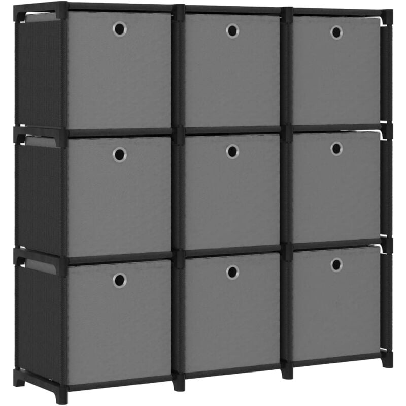 foto del prodotto mensola con vani a cubo con scatole in tessuto scaffale nero vari modelli modelli 9 cubi