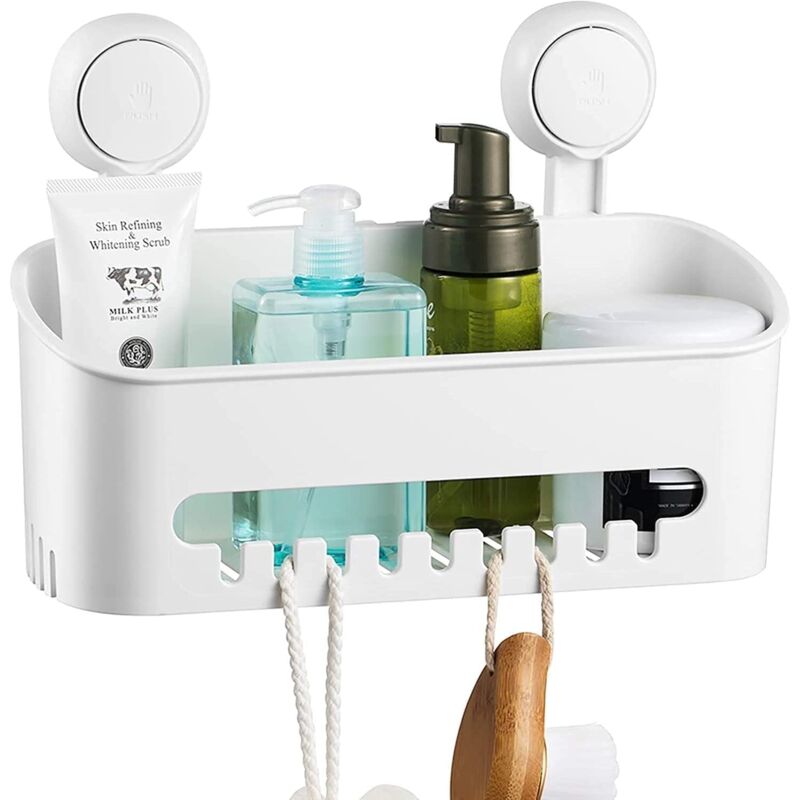 foto del prodotto mensola da bagno acuum, da parete, rimovibile, impermeabile, con ventosa, senza foratura, organizer per doccia, per shampoo, balsamo, rasoi, sapone