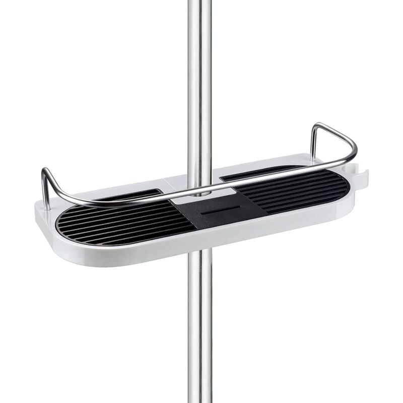 foto del prodotto mensola da bagno, mensola doccia regolabile senza foratura con ganci, accessori da bagno per asta doccia da 19 mm a 25 mm bianco, ellittico 