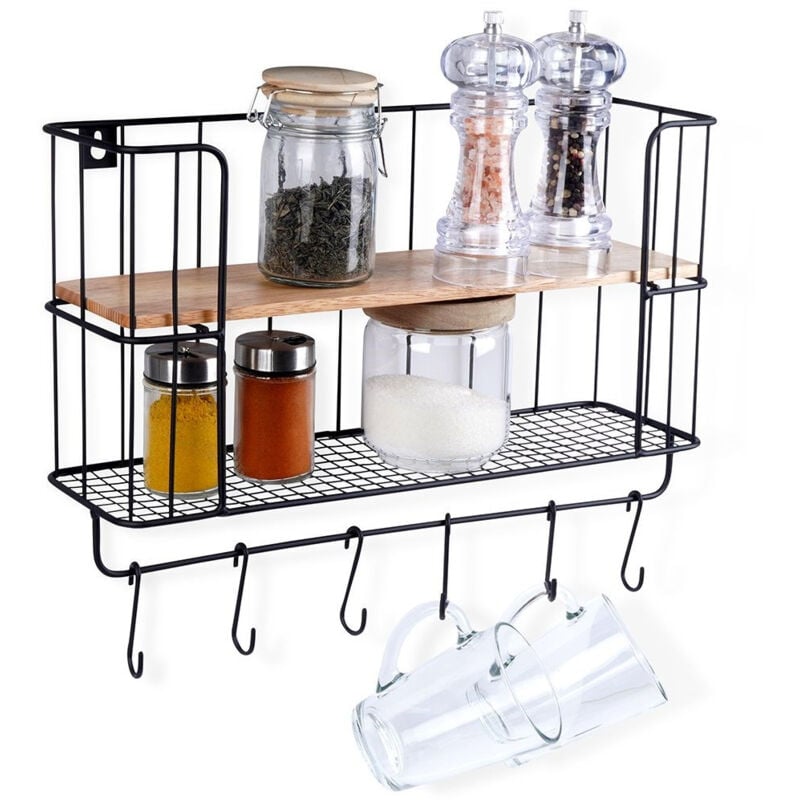 foto del prodotto mensola da cucina in metallo con ganci 41x12x25,5 cm