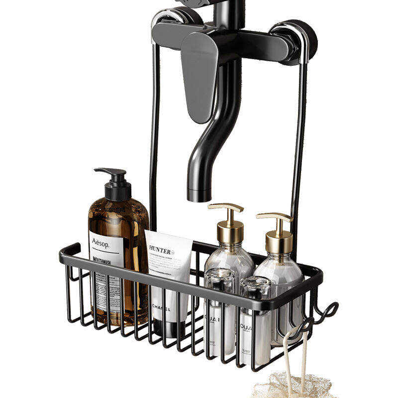foto del prodotto mensola da doccia sospesa, acciaio inossidabile, senza foratura, organizer per bagno, nero, 30 x 13 x 37,5 cm lablanc