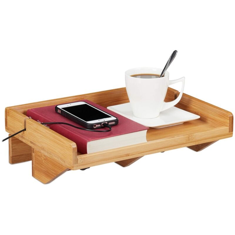 foto del prodotto mensola da letto, mini comodino da agganciare, in bamb , salvaspazio,con fessura per cavo, supporto lp 32,5x27cm, legno naturale relaxdays