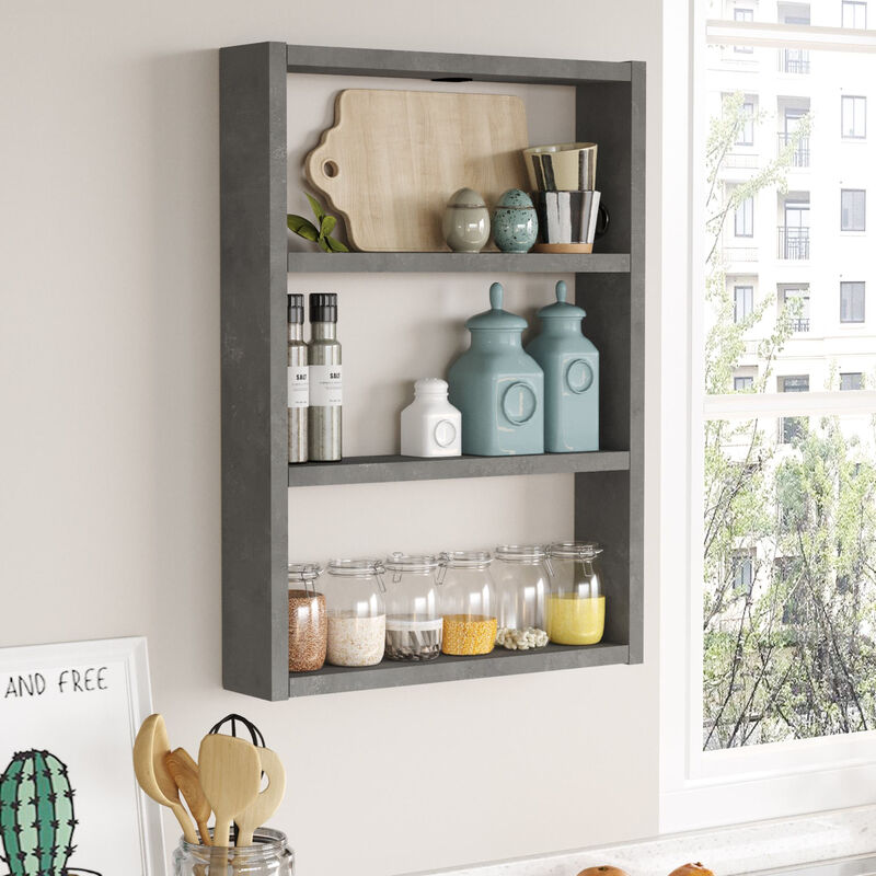foto del prodotto mensola da muro lappaj rvi scaffale pensile a 3 scomparti portaoggetti per cucina effetto cemento en.casa 