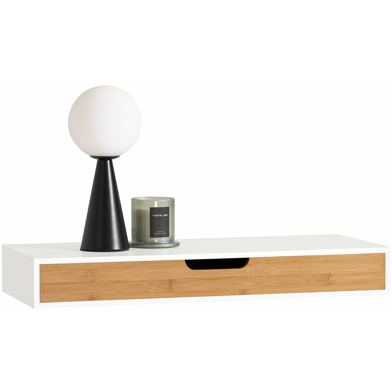 foto del prodotto mensola da muro libreria mensola con cassetto bianco 60 x 24 x 8 cm frg93 wn sobuy