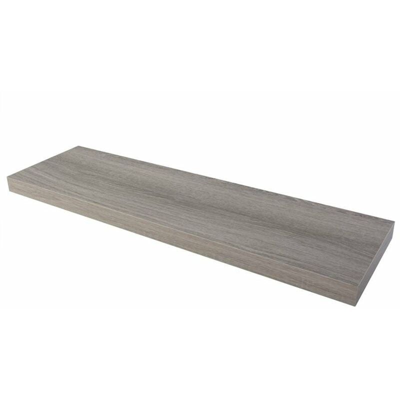 foto del prodotto mensola da muro sospesa in legno con bordo squadrato fissaggio con tasselli a scomparsa rovere grigio 100 x 40 x 1.8 cm