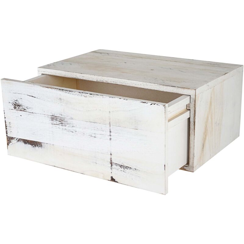 foto del prodotto mensola da muro stile shabby vintage con cassetto 21x46x30cm bianco invecchiato 040005173