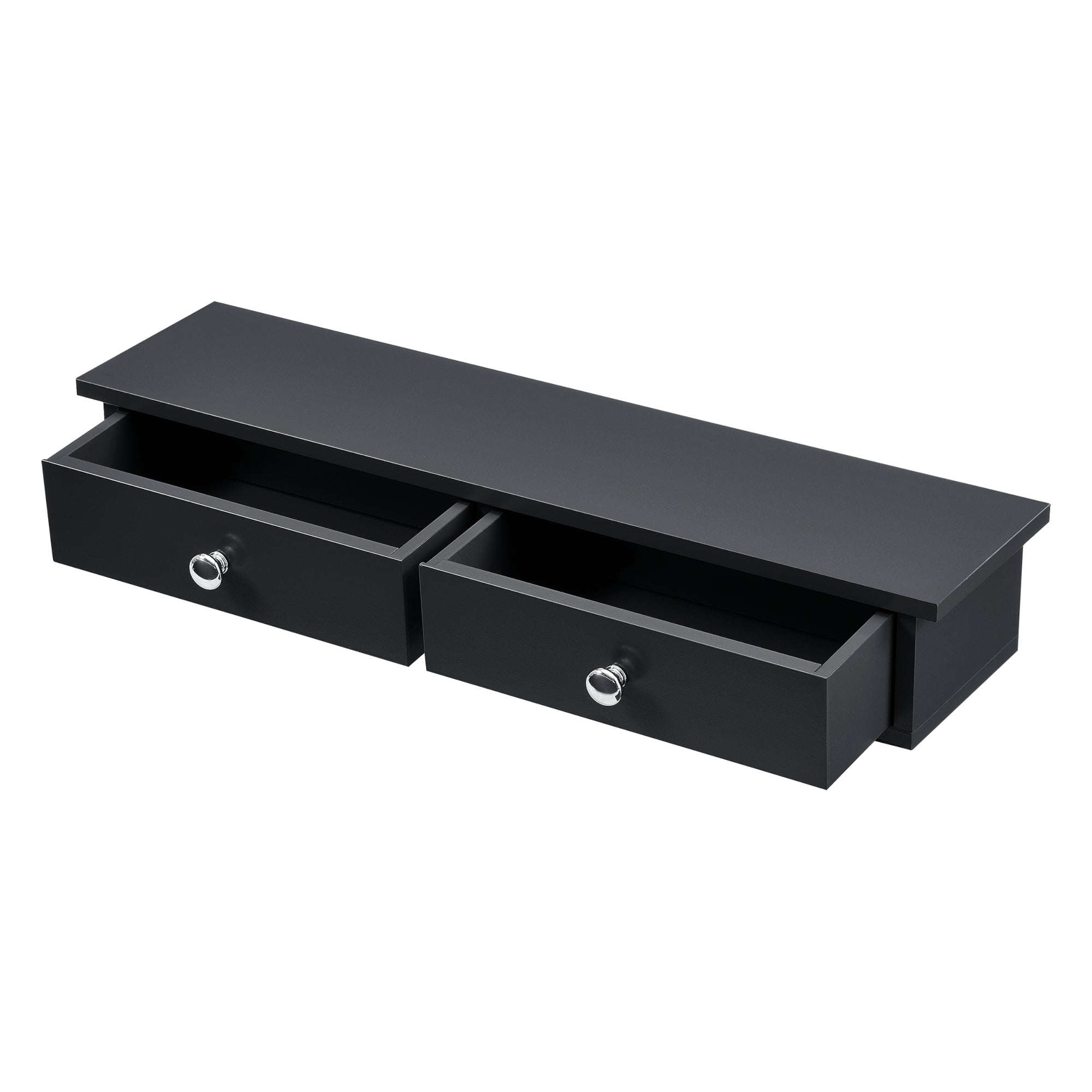 foto del prodotto mensola da parete 2 cassetti mobile portaoggetti di design per ingresso soggiorno camera da letto mdf laccato 10 x 60 x 15 cm nero 03 0005194