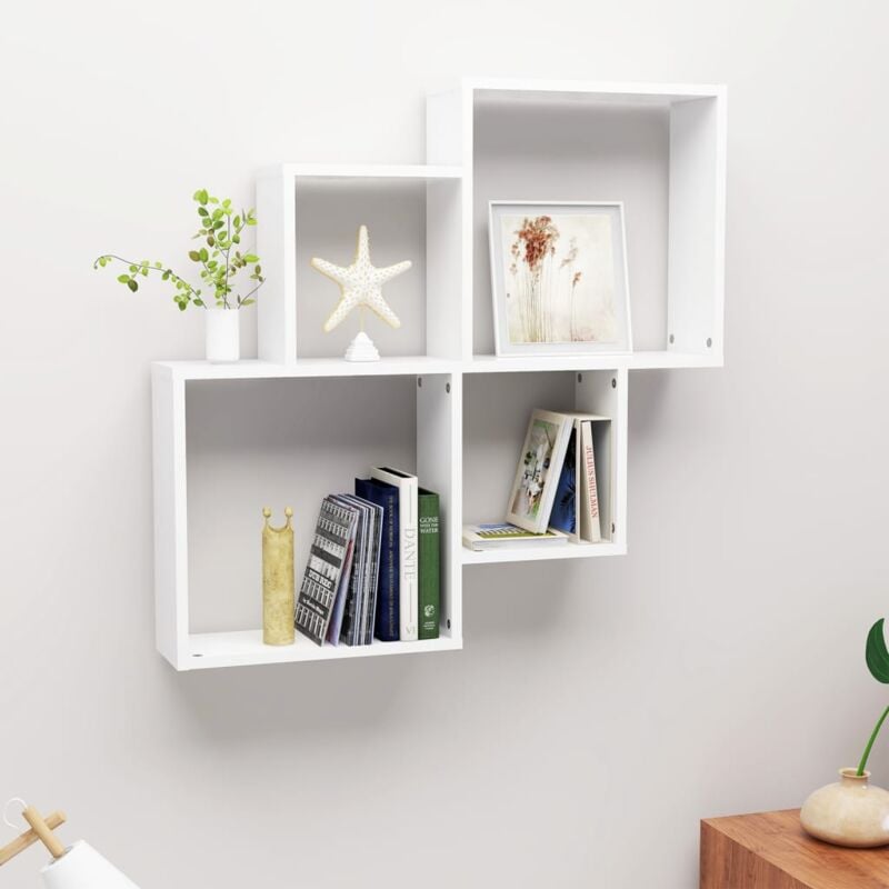 foto del prodotto mensola da parete cubica moderne con 4 scomparti disponibili vari colori colore bianco
