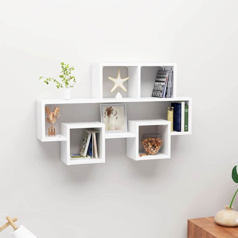 foto del prodotto mensola da parete cubica moderne con 5 scomparti disponibili vari colori colore bianco