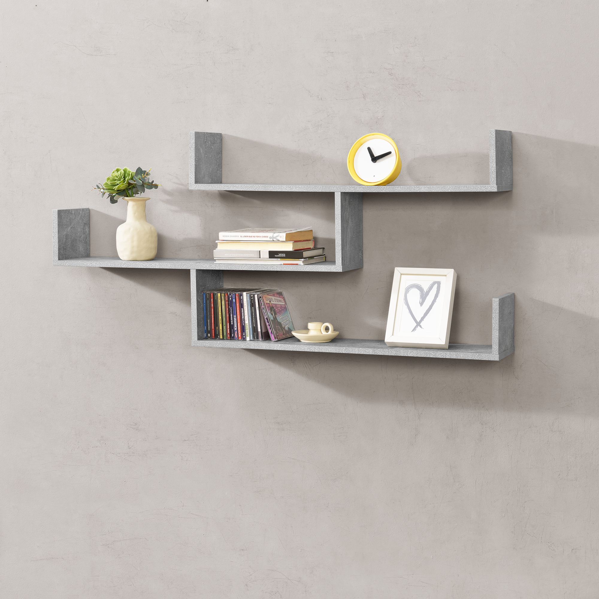 foto del prodotto mensola da parete da muro con 3 ripiani a forma di u 119 x 18 x 55 cm scaffale libreria consolle pensile