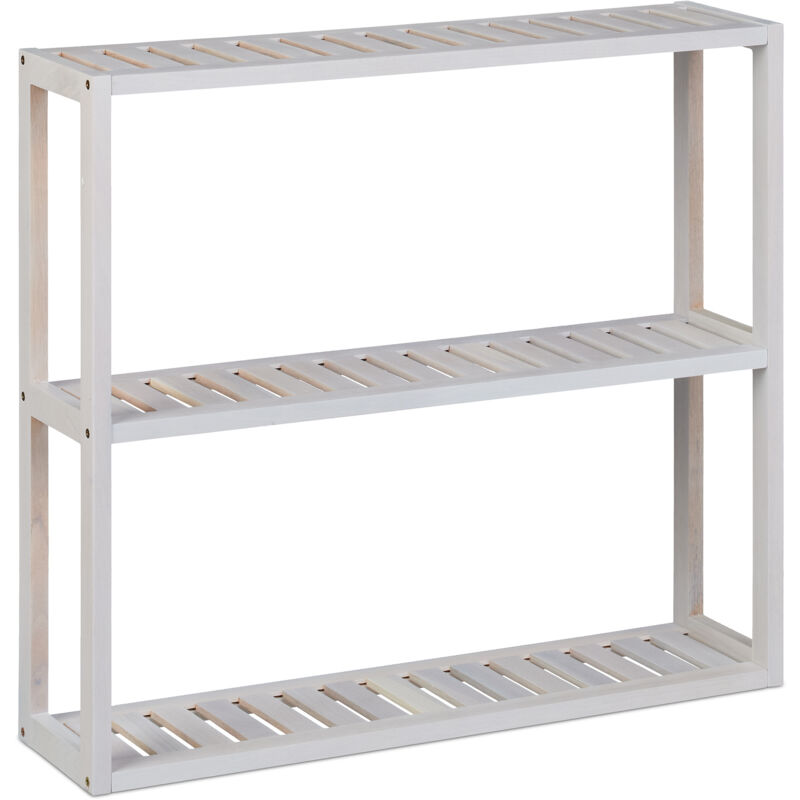 foto del prodotto mensola da parete in legno di noce, con 3 ripiani, hlp 54x60x15 cm, scaffale portaspezie in cucina, bianco relaxdays