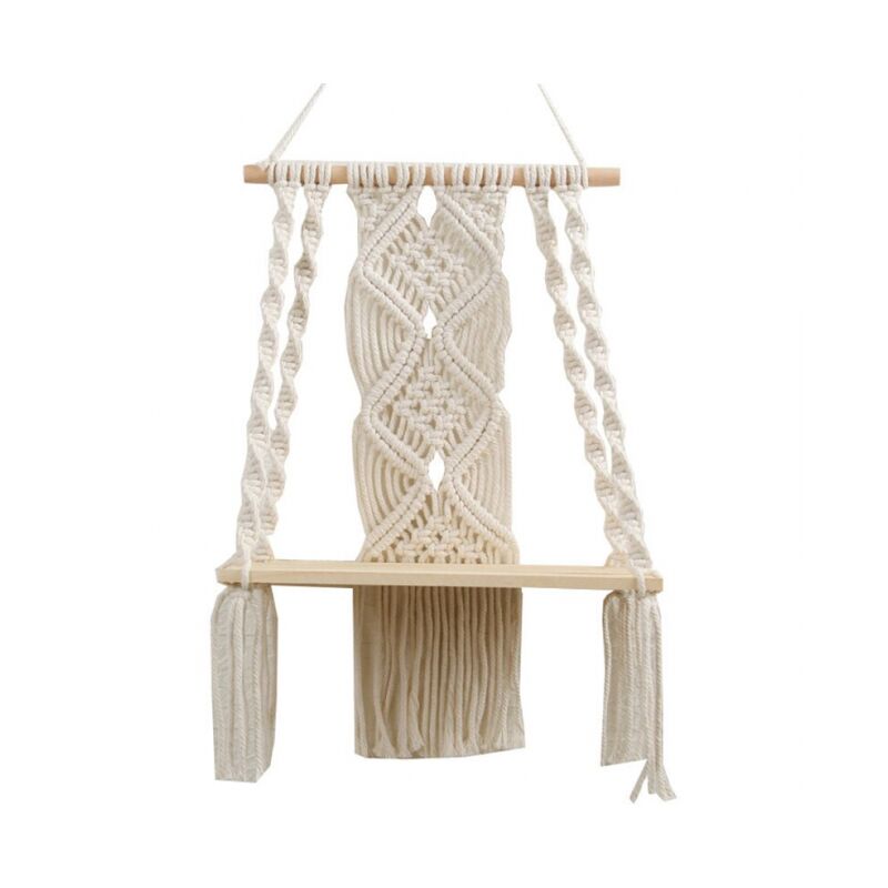 foto del prodotto mensola da parete in macram boho, decorazione da parete in macram , arazzo con nappe intrecciate, mensola da parete, portavasi in corda di cotone