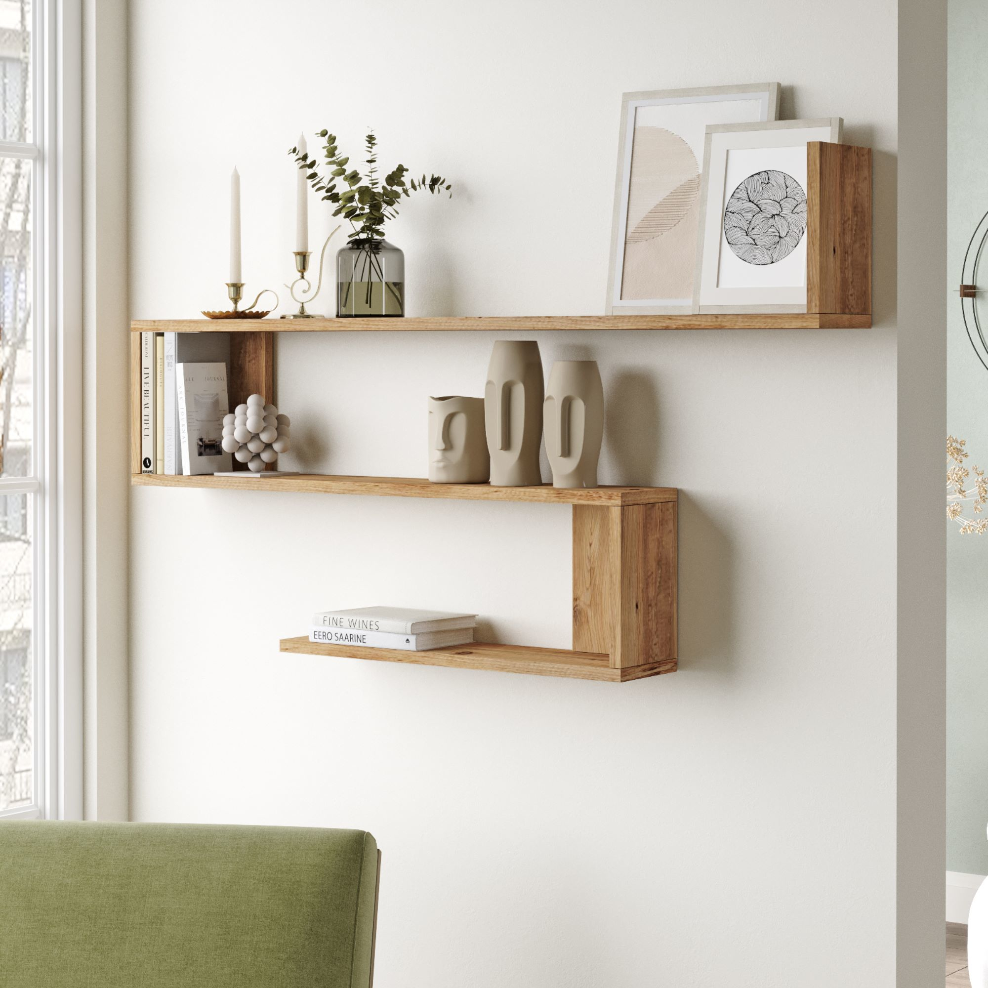 foto del prodotto mensola da parete kitee con 3 ripiani libreria pensile a s effetto rovere rustico en.casa 