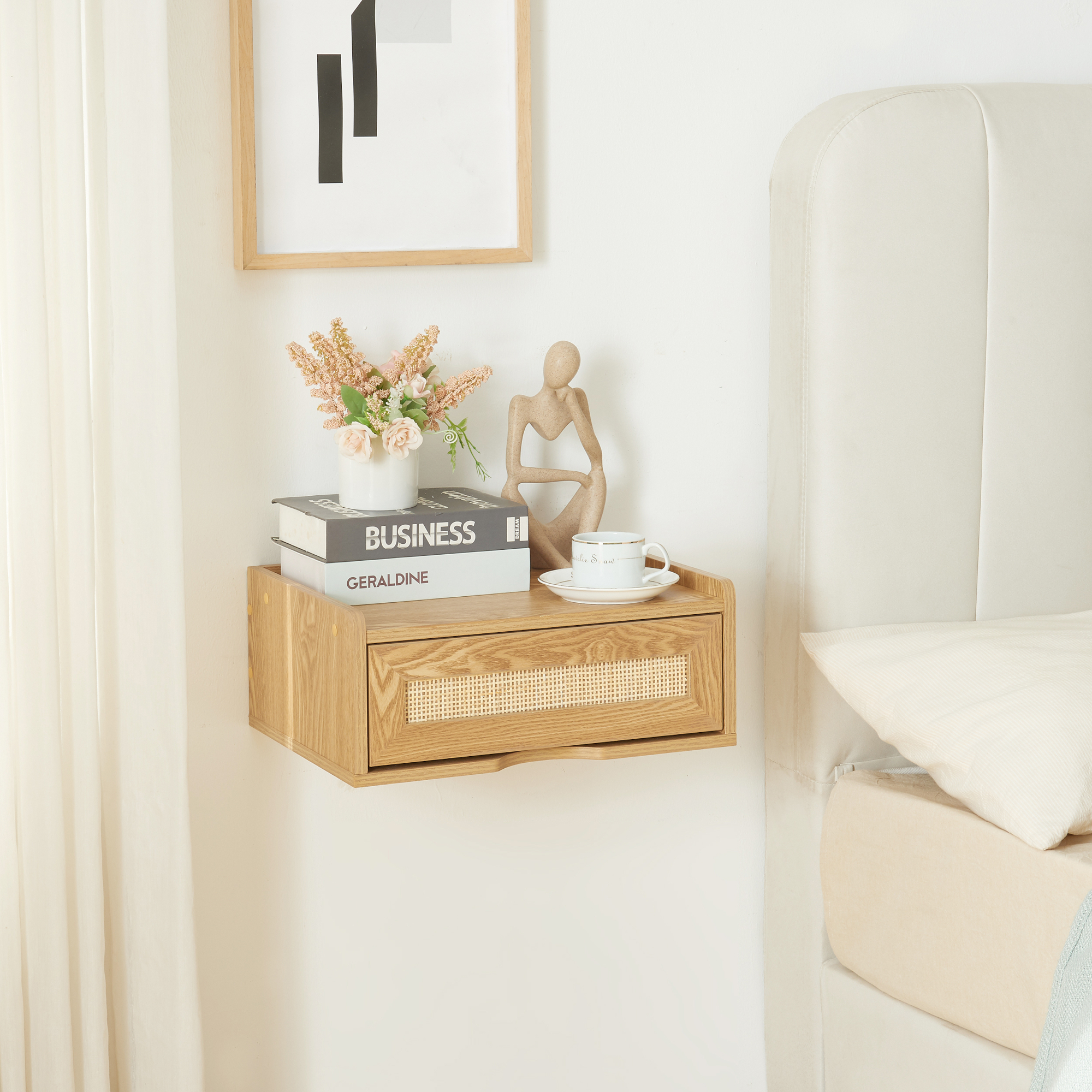 foto del prodotto mensola da parete ljureds con cassetto integrato 40 x 30 x 16,5 cm effetto rovere en.casa 