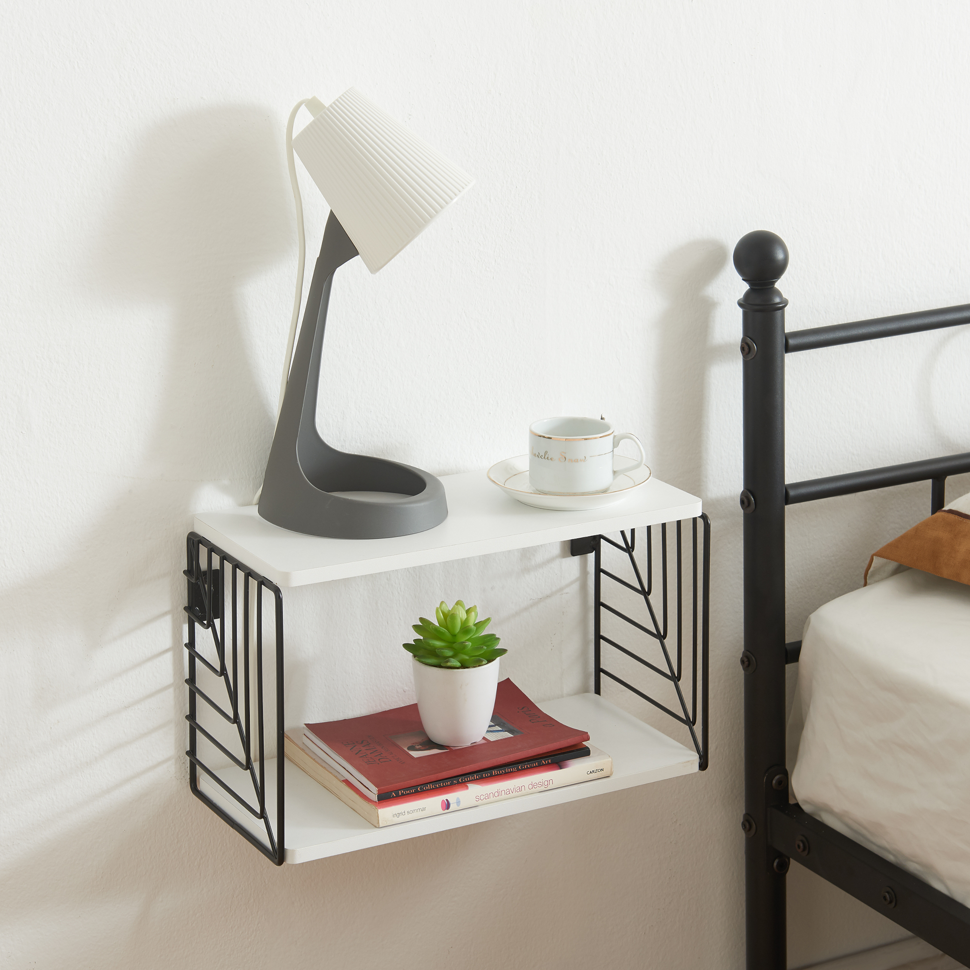 foto del prodotto mensola da parete moss a 2 ripiani 39 x 18 x 23 cm nero bianco en.casa 