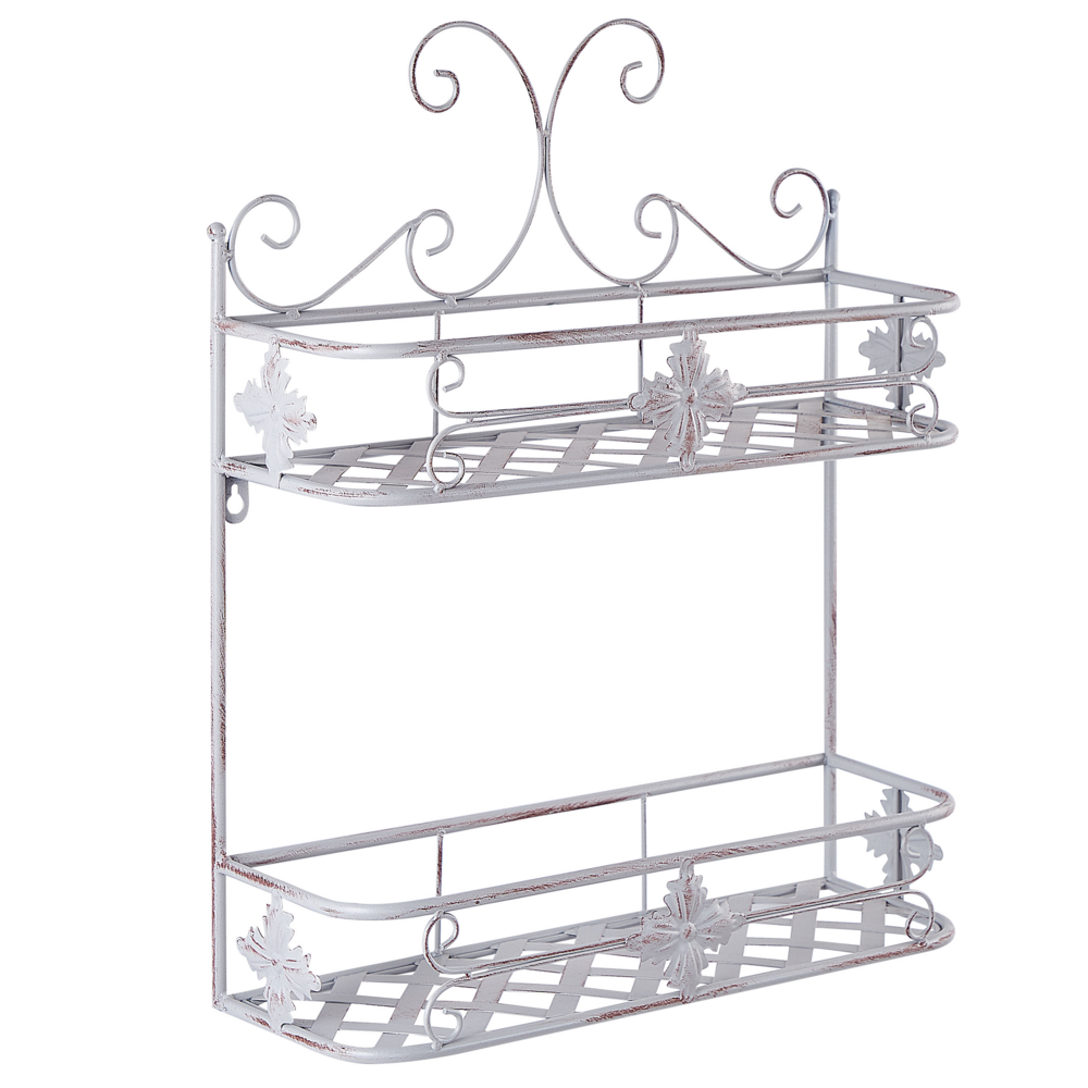 foto del prodotto mensola da parete per bagno in metallo bianco 52 x 42 cm ripiano singolo sospeso in stile vintage effetto anticato