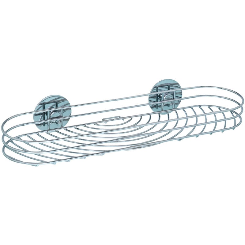 foto del prodotto mensola da parete per bagno maxi, cestino per doccia con fissaggio turbo loc senza foratura, design arrotondato, in acciaio, 38x6x11,5 cm, cromato
