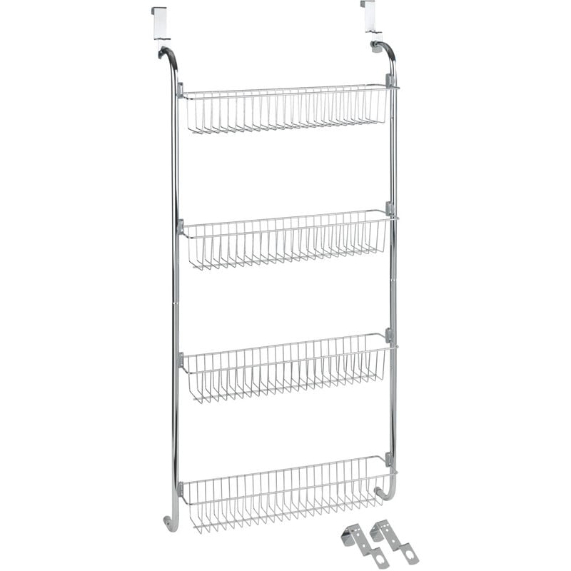 foto del prodotto mensola da parete sospesa con 4 cestini portaoggetti, mensola da appendere alla porta di cucina, dispensa, bagno, metallo, 49,5x109x14 cm, lucido
