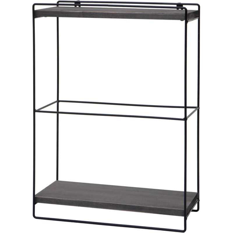 foto del prodotto mensola da parete sospesa mensola da cucina in legno grigio scuro e metallo design industriale 2 ripiani 50x35x17 cm 040008669
