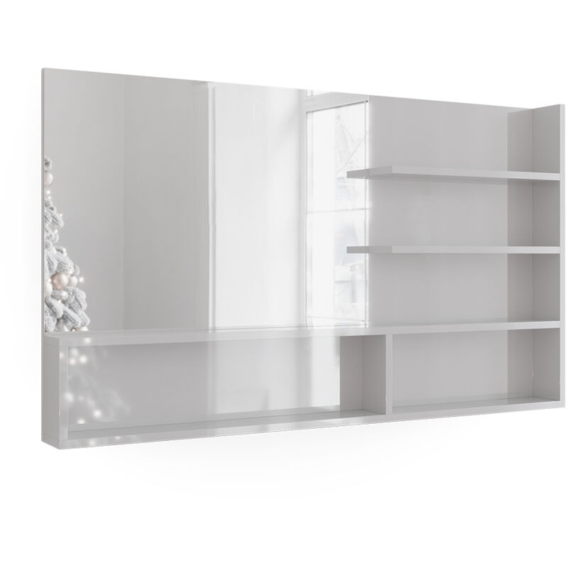 foto del prodotto mensola dello specchio , bianco lucido, 119.8 x 70 cm con scomparti aperti vicco