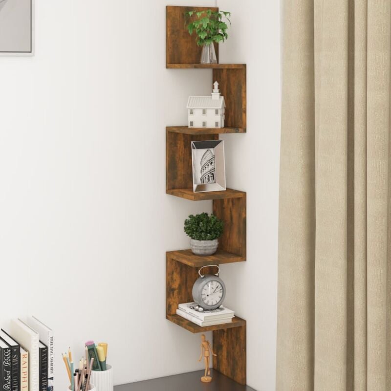 foto del prodotto mensola design scandinavo,scaffale a muro,mensola muro angolo rovere fumo 20x20x127,5cm legno multistrato fw47212