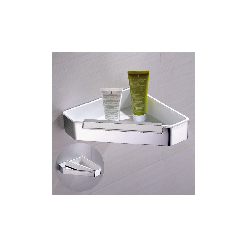 foto del prodotto mensola doccia angolare dk719 in acciaio inox con spatola per doccia colore cromato e nero opaco selezionabile cromo