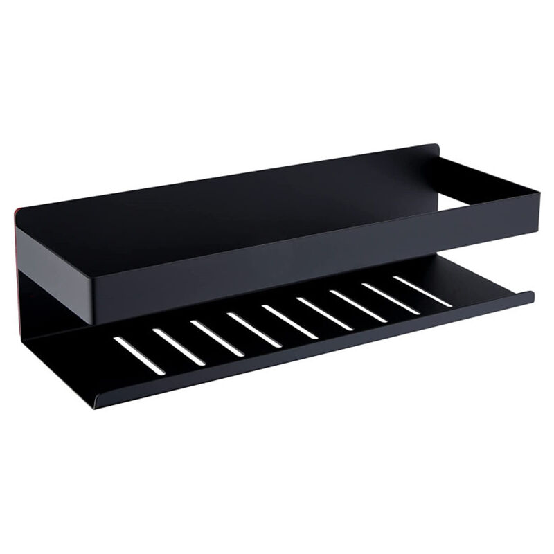 foto del prodotto mensola doccia autoadesiva, mensola per bagno senza foratura, cestino doccia adesivo in acciaio inox, nero opaco 30 cm sollbry